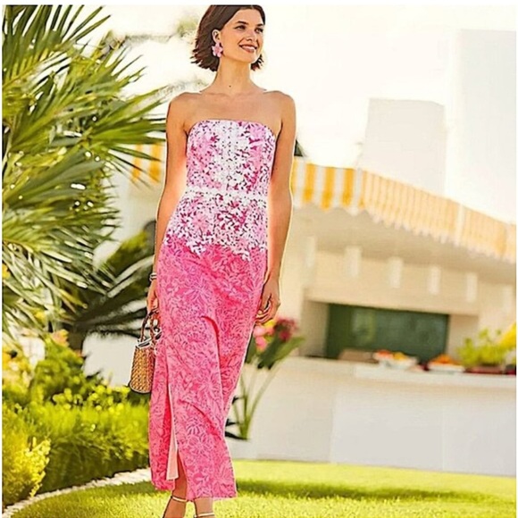 Elegant Pink Strapless Dress - Picture 2 of 13